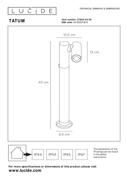 Lucide TATUM - Sokkellamp - LED - 1x5W 3000K - IP65 - Antraciet - technisch